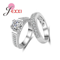 Romantic 2PCS Couple Ring Set Best Quality 925 Sterling Silver Stamp Cubic Zirconia Women Engagement Rings Wedding Jewelry - SIMO CHINA