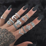 VAGZEB 11 Pcs/set Women Fashion Rings Set Gold Color Hollow Geometric Opal Ring for Woman Wedding Jewelry - SIMO CHINA