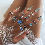 VAGZEB 11 Pcs/set Women Fashion Rings Set Gold Color Hollow Geometric Opal Ring for Woman Wedding Jewelry - SIMO CHINA