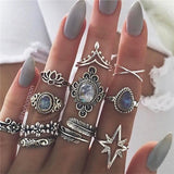 VAGZEB 11 Pcs/set Women Fashion Rings Set Gold Color Hollow Geometric Opal Ring for Woman Wedding Jewelry - SIMO CHINA