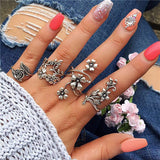 VAGZEB 11 Pcs/set Women Fashion Rings Set Gold Color Hollow Geometric Opal Ring for Woman Wedding Jewelry - SIMO CHINA