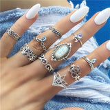 VAGZEB 11 Pcs/set Women Fashion Rings Set Gold Color Hollow Geometric Opal Ring for Woman Wedding Jewelry - SIMO CHINA