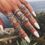 VAGZEB 11 Pcs/set Women Fashion Rings Set Gold Color Hollow Geometric Opal Ring for Woman Wedding Jewelry - SIMO CHINA