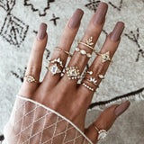 VAGZEB 11 Pcs/set Women Fashion Rings Set Gold Color Hollow Geometric Opal Ring for Woman Wedding Jewelry - SIMO CHINA