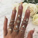 VAGZEB 11 Pcs/set Women Fashion Rings Set Gold Color Hollow Geometric Opal Ring for Woman Wedding Jewelry - SIMO CHINA