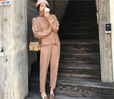 CBAFU autumn spring knitted tracksuit turtleneck sweatshirts women suit clothing 2 piece set knit pant female pants suit D226 - SIMO CHINA