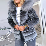 Women Cotton Padded Jackets Gray Pink Plus Size 4XL Hood Fur Collar Thick Fashion Basic Snow Outerwear Winter Velvet Jacket Coat - SIMO CHINA