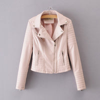 2019 New Fashion Women Soft Motorcycle Faux Leather Jackets Ladies Long Sleeve Autumn Winter Biker Streetwear Black Pink Coat - SIMO CHINA